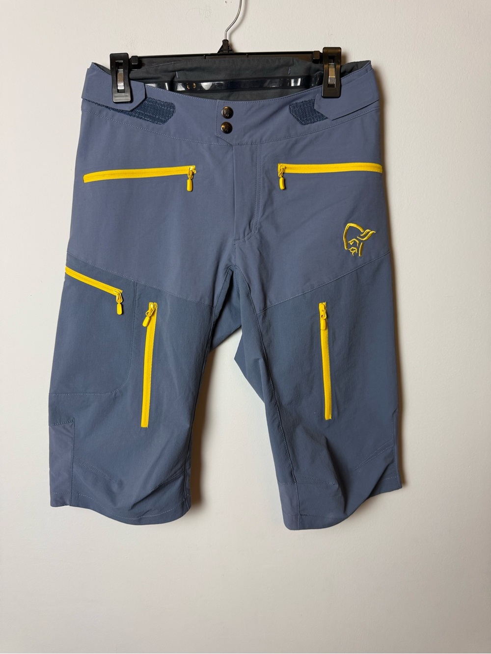 Men's Blue Athletic Shorts with Yellow Zippers